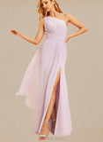 Kaylen A-line One Shoulder Floor-Length Chiffon Bridesmaid Dress With Ruffle UKP0019434