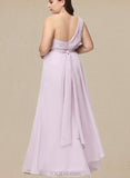 Kaylen A-line One Shoulder Floor-Length Chiffon Bridesmaid Dress With Ruffle UKP0019434