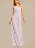 Kaylen A-line One Shoulder Floor-Length Chiffon Bridesmaid Dress With Ruffle UKP0019434