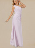 Kaylen A-line One Shoulder Floor-Length Chiffon Bridesmaid Dress With Ruffle UKP0019434