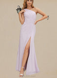 Kaylen A-line One Shoulder Floor-Length Chiffon Bridesmaid Dress With Ruffle UKP0019434