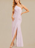 Kaylen A-line One Shoulder Floor-Length Chiffon Bridesmaid Dress With Ruffle UKP0019434