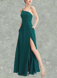 Janiya A-line One Shoulder Floor-Length Chiffon Bridesmaid Dress UKP0019435