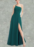 Janiya A-line One Shoulder Floor-Length Chiffon Bridesmaid Dress UKP0019435