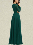 Marely A-line V-Neck Floor-Length Chiffon Bridesmaid Dress UKP0019436