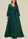 Marely A-line V-Neck Floor-Length Chiffon Bridesmaid Dress UKP0019436