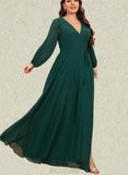 Marely A-line V-Neck Floor-Length Chiffon Bridesmaid Dress UKP0019436