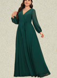 Marely A-line V-Neck Floor-Length Chiffon Bridesmaid Dress UKP0019436