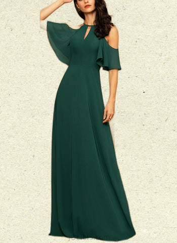 Jan A-line Cold Shoulder Scoop Floor-Length Chiffon Bridesmaid Dress UKP0019437