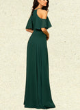 Jan A-line Cold Shoulder Scoop Floor-Length Chiffon Bridesmaid Dress UKP0019437