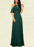 Jan A-line Cold Shoulder Scoop Floor-Length Chiffon Bridesmaid Dress UKP0019437