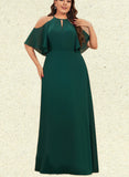 Jan A-line Cold Shoulder Scoop Floor-Length Chiffon Bridesmaid Dress UKP0019437