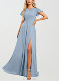 Kimora A-line Scoop Floor-Length Chiffon Bridesmaid Dress UKP0019438