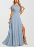 Kimora A-line Scoop Floor-Length Chiffon Bridesmaid Dress UKP0019438