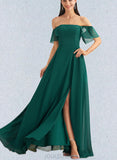 Cheyanne A-line Off the Shoulder Floor-Length Chiffon Bridesmaid Dress UKP0019440