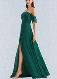 Cheyanne A-line Off the Shoulder Floor-Length Chiffon Bridesmaid Dress UKP0019440