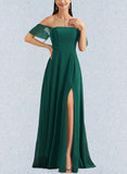 Cheyanne A-line Off the Shoulder Floor-Length Chiffon Bridesmaid Dress UKP0019440