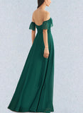 Cheyanne A-line Off the Shoulder Floor-Length Chiffon Bridesmaid Dress UKP0019440