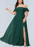 Cheyanne A-line Off the Shoulder Floor-Length Chiffon Bridesmaid Dress UKP0019440