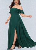 Cheyanne A-line Off the Shoulder Floor-Length Chiffon Bridesmaid Dress UKP0019440