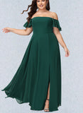 Cheyanne A-line Off the Shoulder Floor-Length Chiffon Bridesmaid Dress UKP0019440