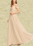 Britney A-line Cold Shoulder V-Neck Floor-Length Chiffon Bridesmaid Dress With Pleated UKP0019441