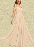 Britney A-line Cold Shoulder V-Neck Floor-Length Chiffon Bridesmaid Dress With Pleated UKP0019441