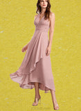 Alexis A-line V-Neck Asymmetrical Chiffon Bridesmaid Dress UKP0019443