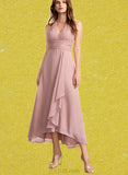 Alexis A-line V-Neck Asymmetrical Chiffon Bridesmaid Dress UKP0019443