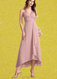 Alexis A-line V-Neck Asymmetrical Chiffon Bridesmaid Dress UKP0019443