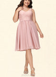 Gloria A-line V-Neck Knee-Length Chiffon Lace Bridesmaid Dress With Bow UKP0019445