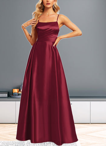 Urania A-line Square Floor-Length Silky Satin Bridesmaid Dress UKP0019446