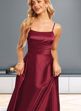 Urania A-line Square Floor-Length Silky Satin Bridesmaid Dress UKP0019446