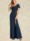 Audrina Sheath/Column V-Neck Floor-Length Chiffon Bridesmaid Dress UKP0019447