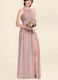 Aliza A-line Scoop Floor-Length Chiffon Bridesmaid Dress With Bow Ruffle UKP0019448