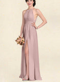 Aliza A-line Scoop Floor-Length Chiffon Bridesmaid Dress With Bow Ruffle UKP0019448