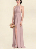 Aliza A-line Scoop Floor-Length Chiffon Bridesmaid Dress With Bow Ruffle UKP0019448