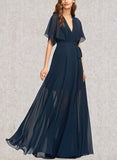 Caitlyn A-line V-Neck Floor-Length Chiffon Bridesmaid Dress UKP0019449