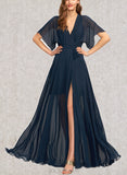 Caitlyn A-line V-Neck Floor-Length Chiffon Bridesmaid Dress UKP0019449