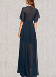 Caitlyn A-line V-Neck Floor-Length Chiffon Bridesmaid Dress UKP0019449