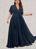 Caitlyn A-line V-Neck Floor-Length Chiffon Bridesmaid Dress UKP0019449