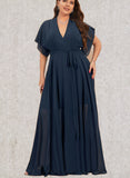 Caitlyn A-line V-Neck Floor-Length Chiffon Bridesmaid Dress UKP0019449