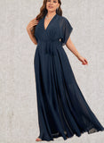 Caitlyn A-line V-Neck Floor-Length Chiffon Bridesmaid Dress UKP0019449