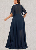 Caitlyn A-line V-Neck Floor-Length Chiffon Bridesmaid Dress UKP0019449