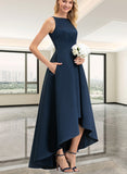 Sophronia A-line Scoop Asymmetrical Satin Bridesmaid Dress UKP0019450