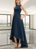 Sophronia A-line Scoop Asymmetrical Satin Bridesmaid Dress UKP0019450