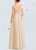 Emerson A-line Off the Shoulder Floor-Length Satin Bridesmaid Dress With Ruffle UKP0019451