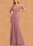 Karma Trumpet/Mermaid Cold Shoulder Floor-Length Chiffon Bridesmaid Dress With Ruffle UKP0019452