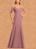 Karma Trumpet/Mermaid Cold Shoulder Floor-Length Chiffon Bridesmaid Dress With Ruffle UKP0019452