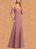 Karma Trumpet/Mermaid Cold Shoulder Floor-Length Chiffon Bridesmaid Dress With Ruffle UKP0019452